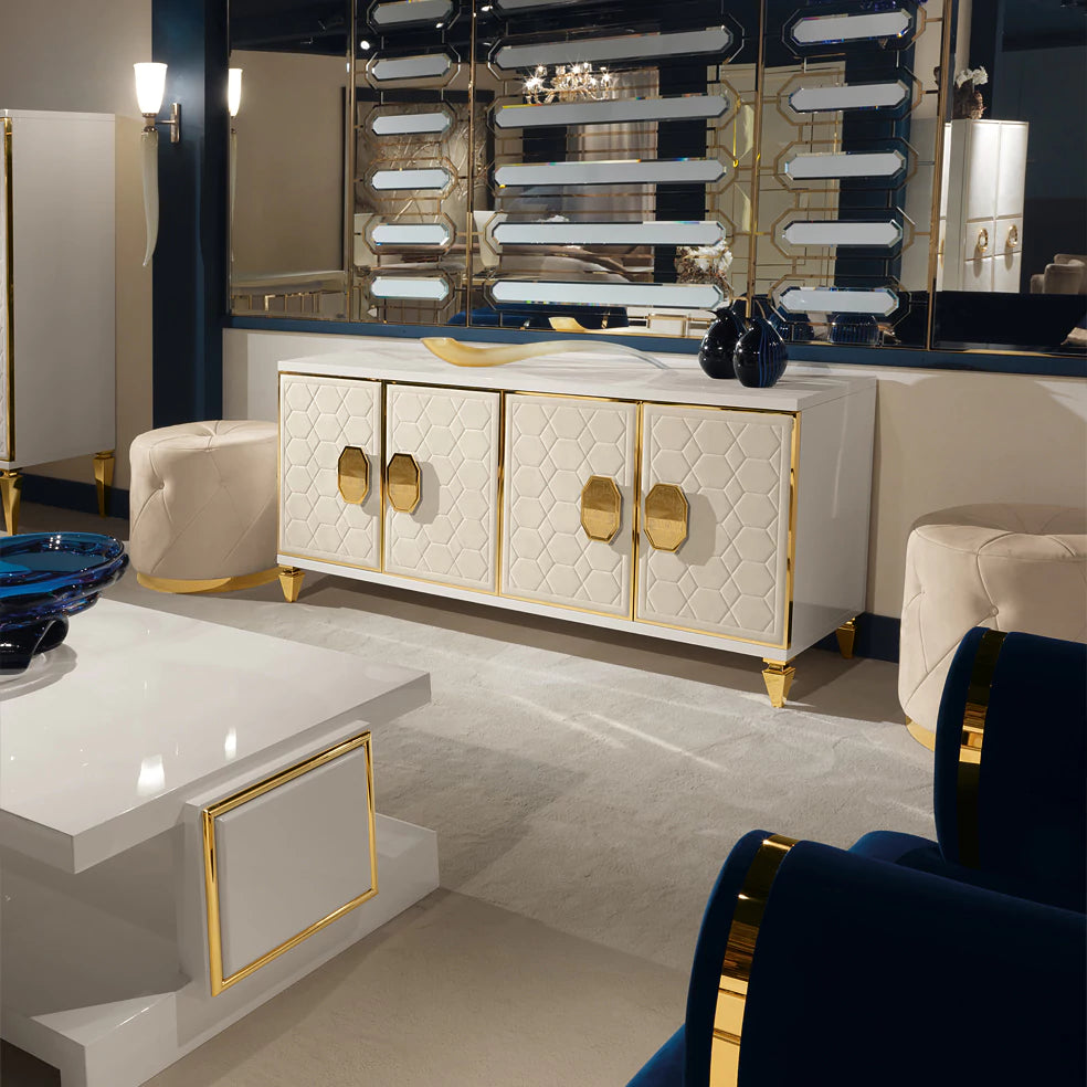Modern Italian Ivory Quilted Nubuck Four-Door Buffet