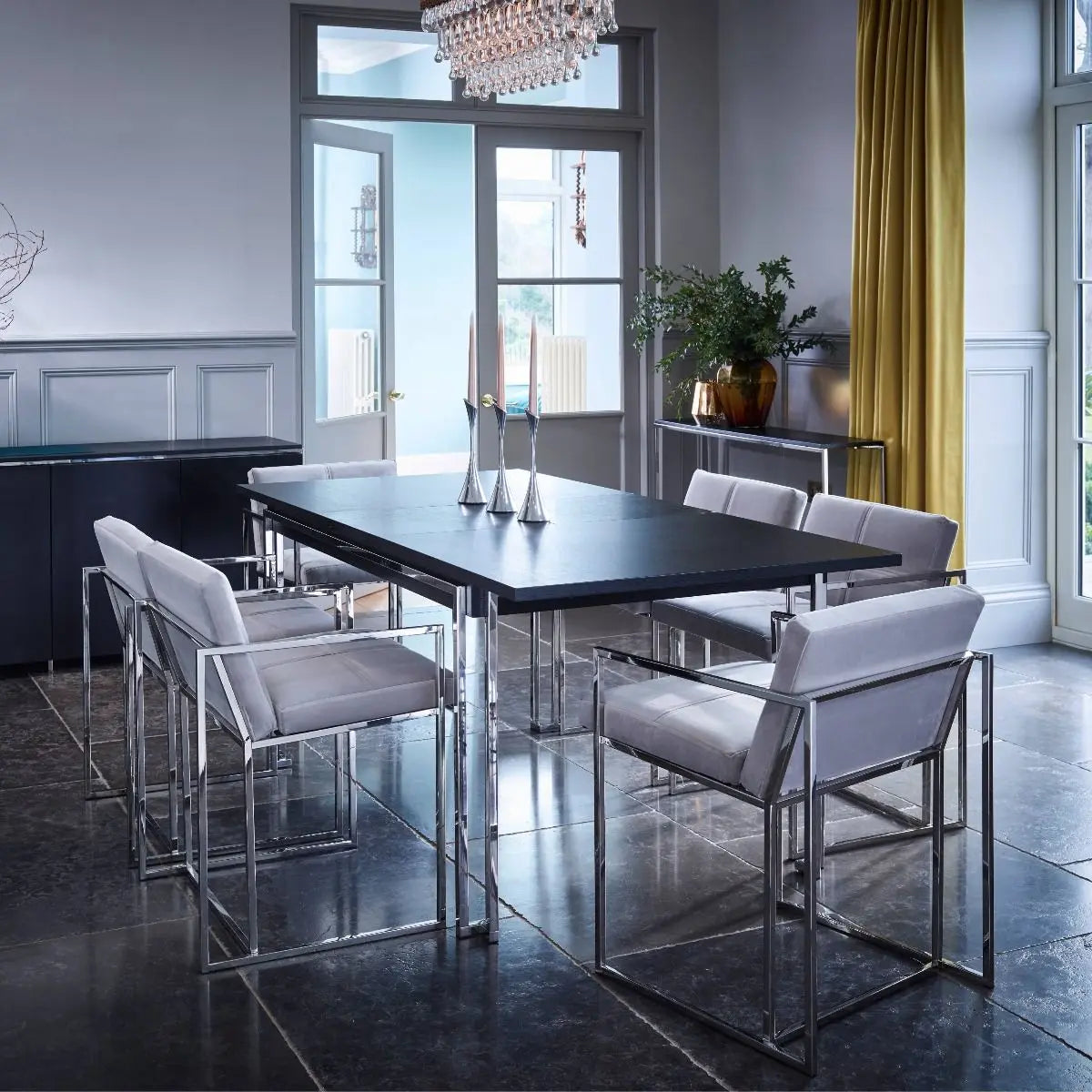 Modern Oak & Chrome Extending Dining Table