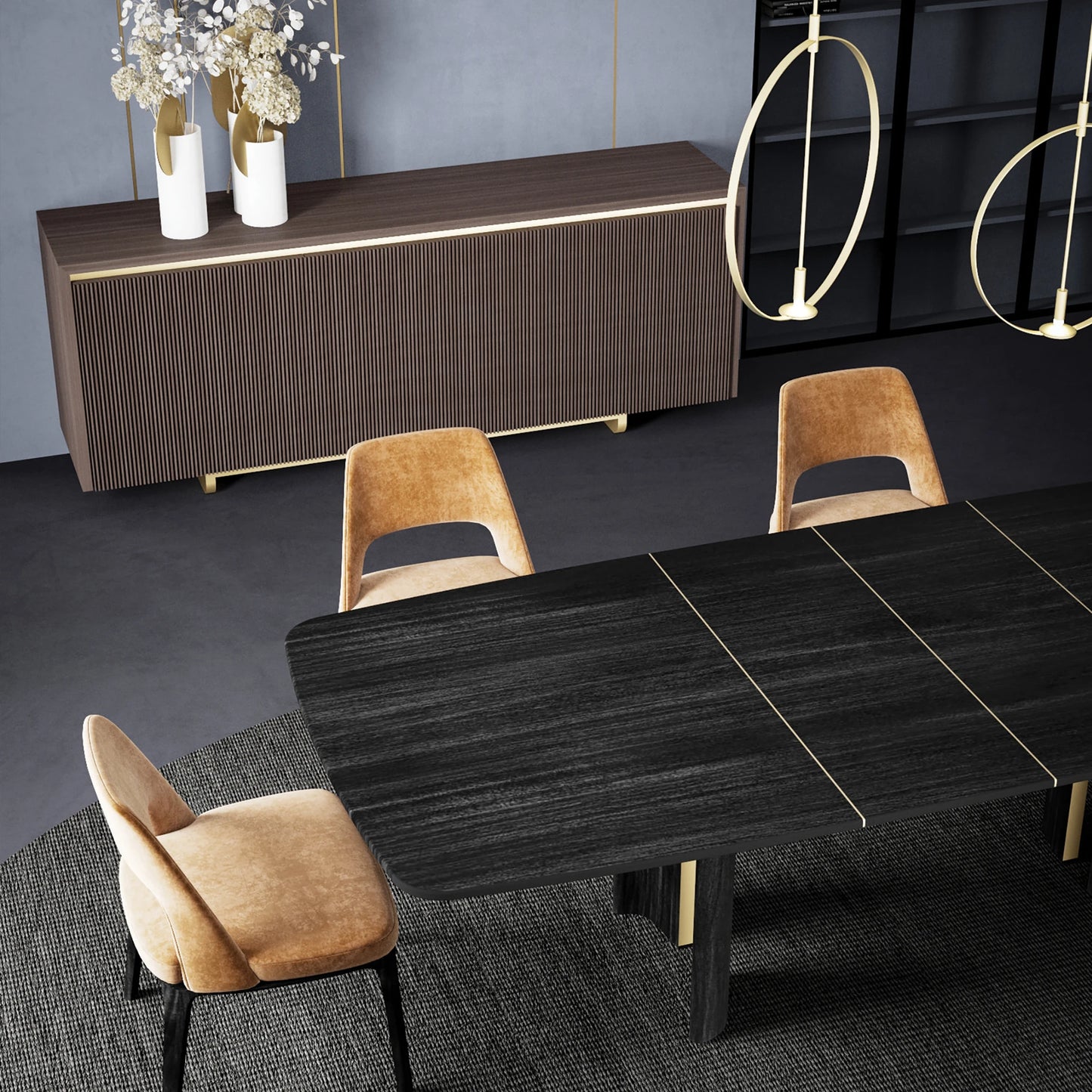 Modern Veneered Ribbed Sideboard