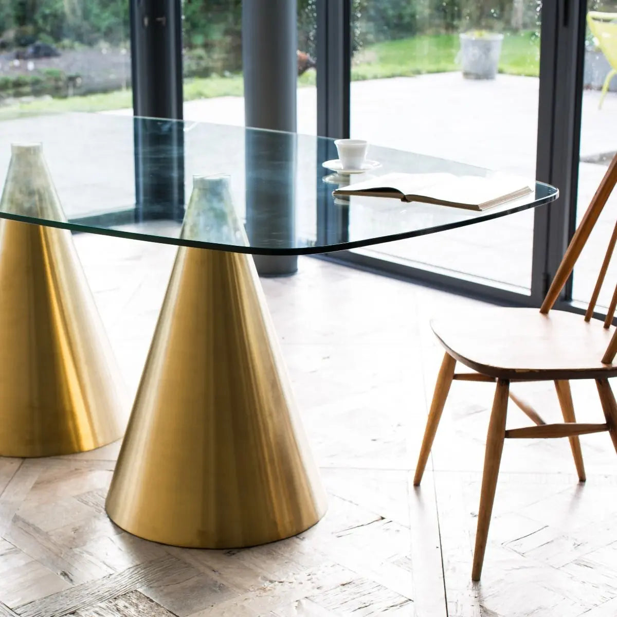 Gold Oscar Rectangular Glass Dining Table