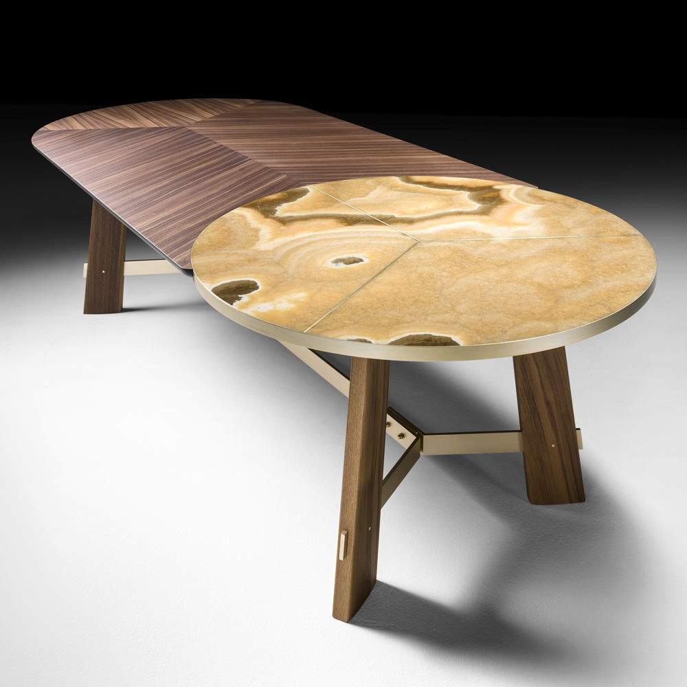 Oval Walnut and Marble Contemporary Designer Dining Table