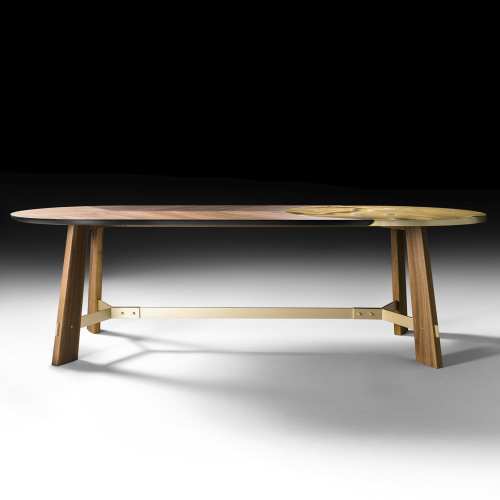 Oval Walnut and Marble Contemporary Designer Dining Table