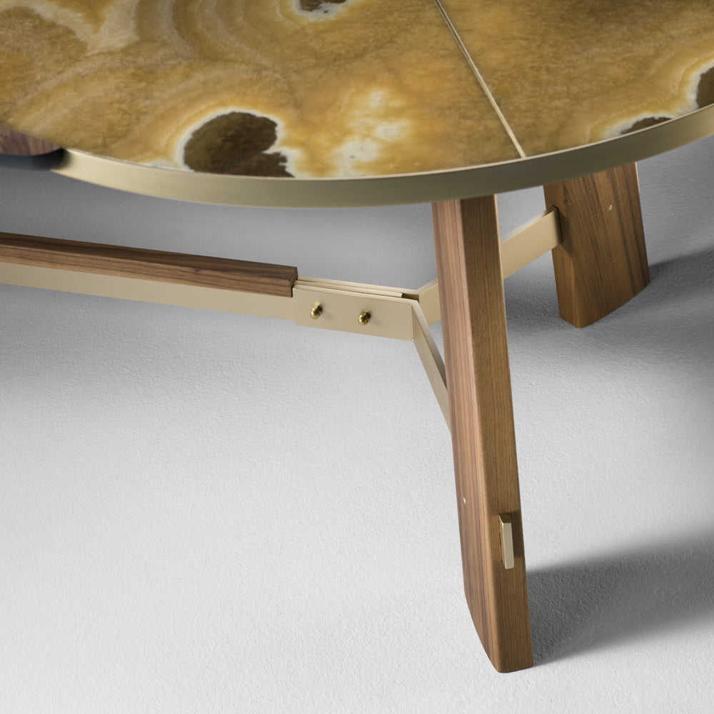 Oval Walnut and Marble Contemporary Designer Dining Table