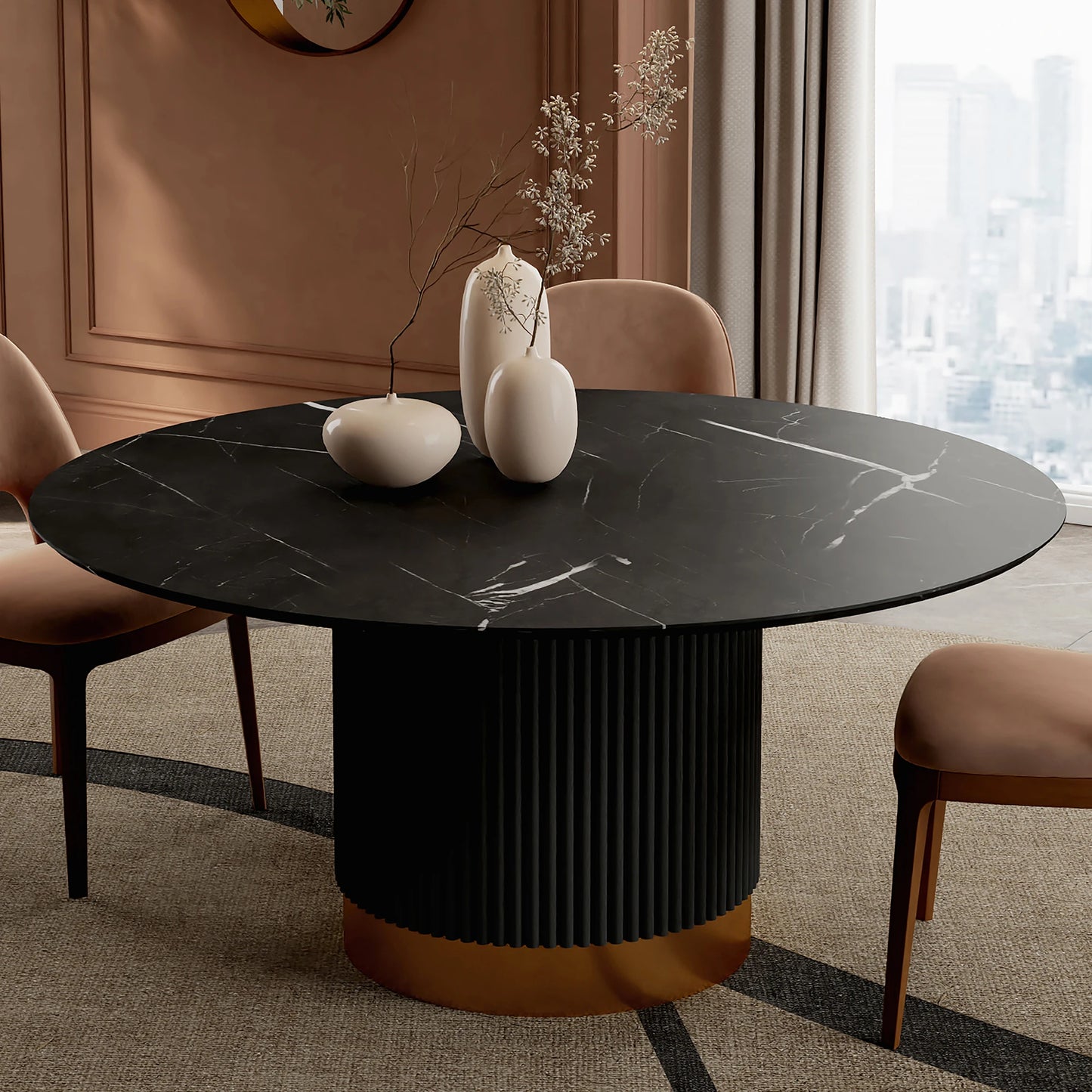 Round Contemporary Stone Effect Dining Table