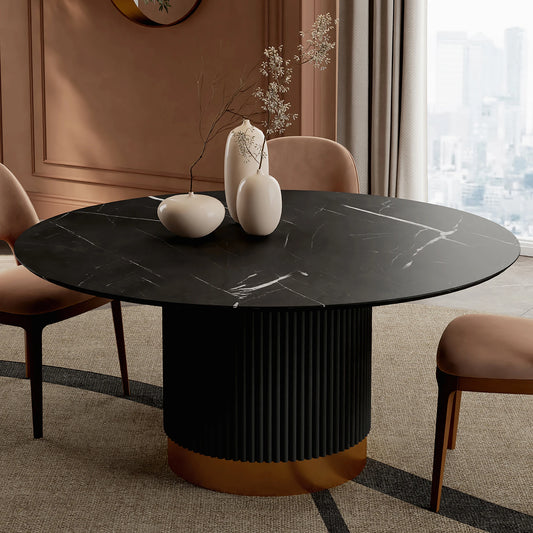 Round Contemporary Stone Effect Dining Table