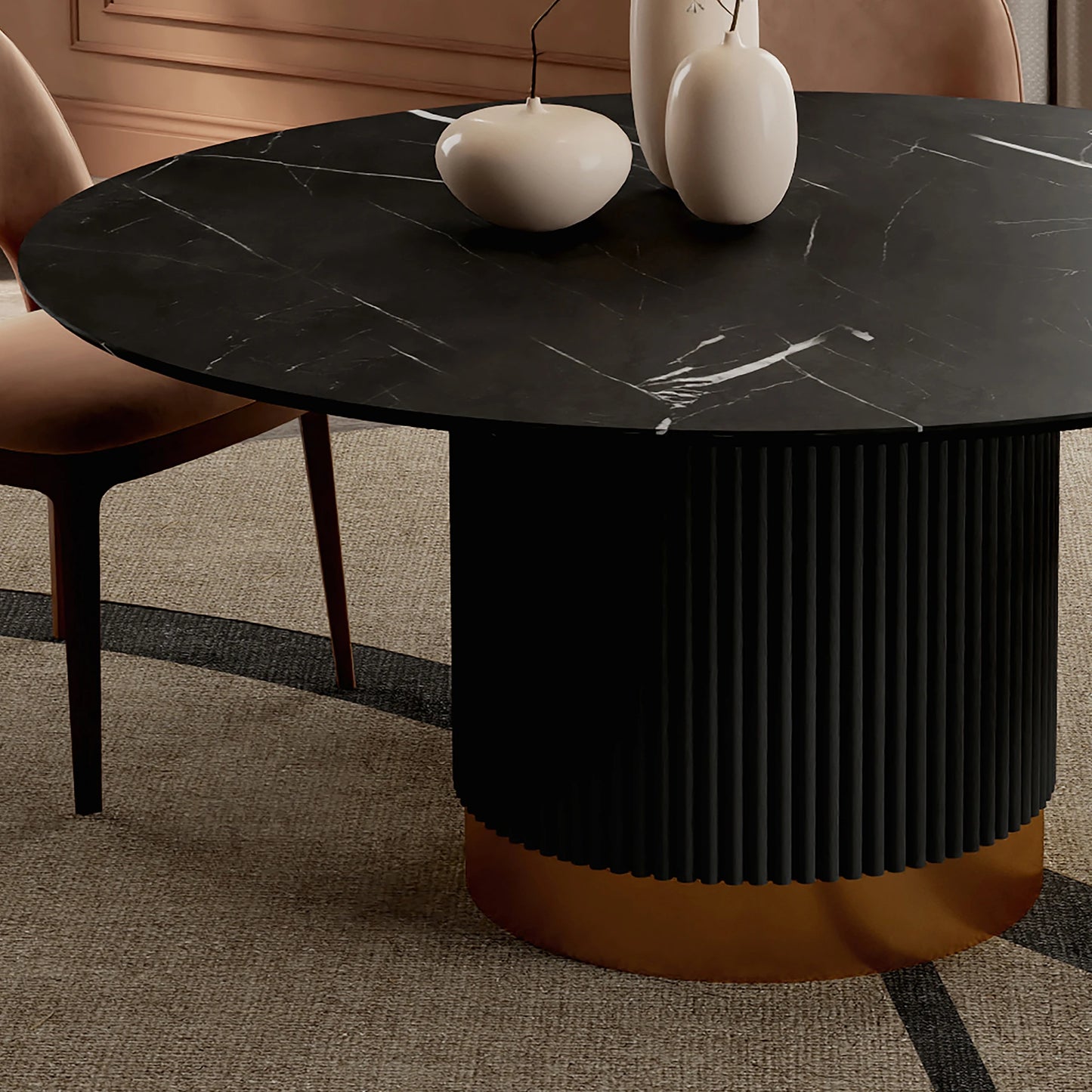 Round Contemporary Stone Effect Dining Table