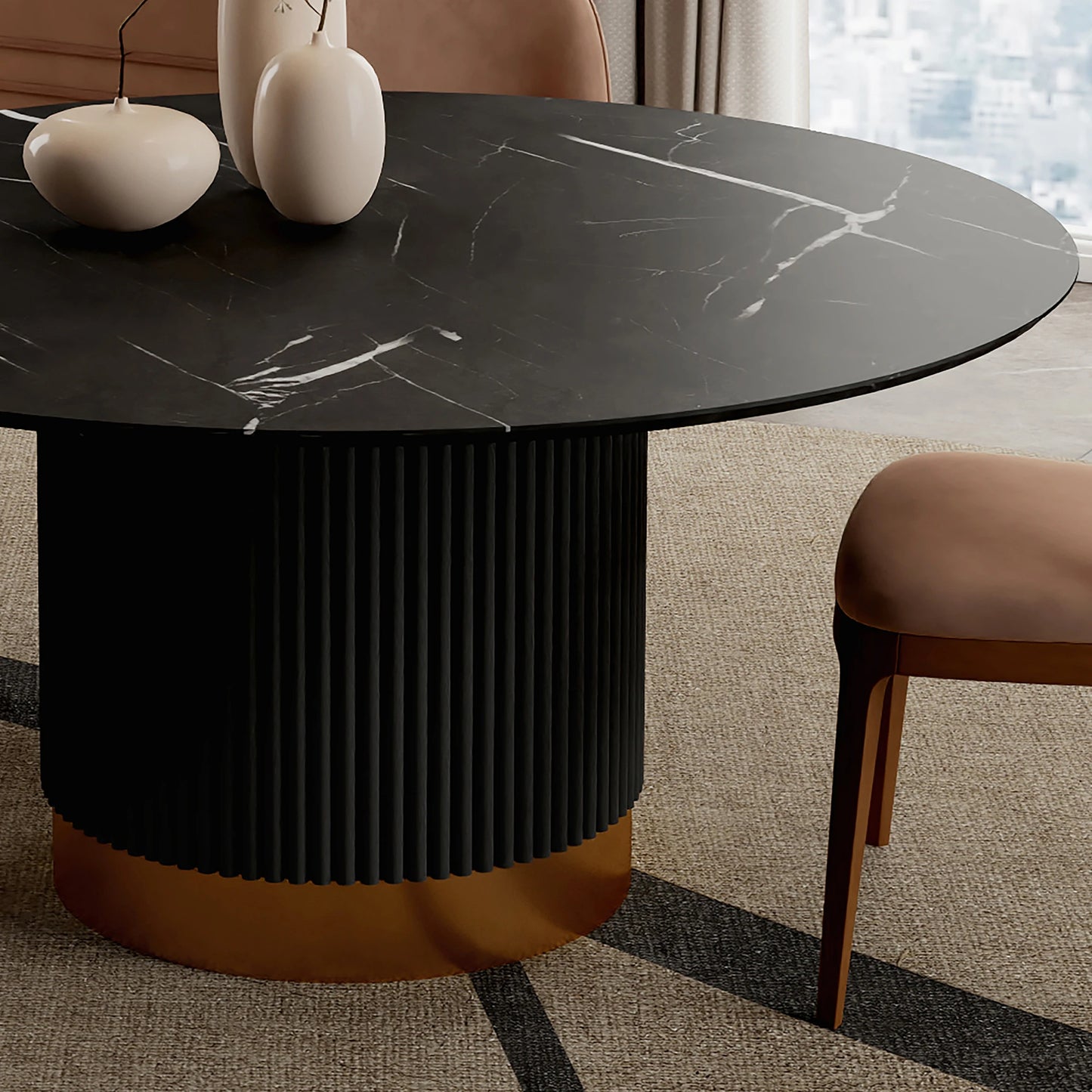 Round Contemporary Stone Effect Dining Table