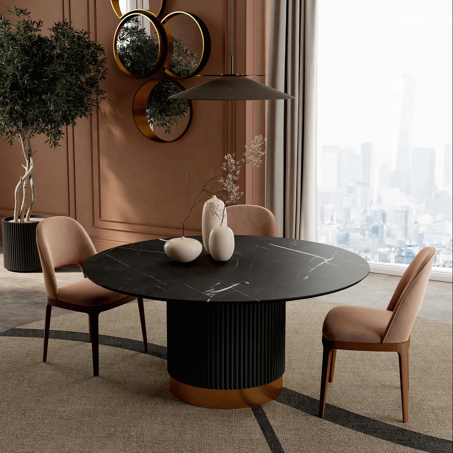 Round Contemporary Stone Effect Dining Table