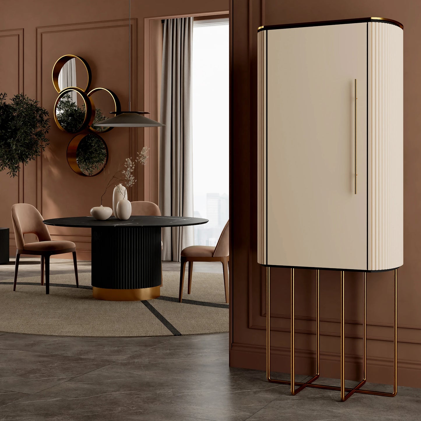 Round Contemporary Stone Effect Dining Table