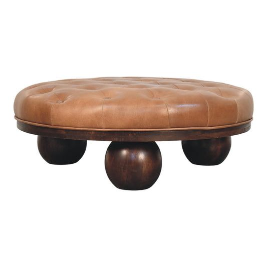 Sfera California Walnut Finished Mango Wood Coffee Table with Leather Top