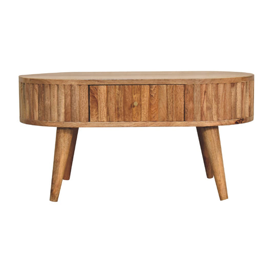 Stripe Oak Finish Mango Wood Coffee Table with Drawer